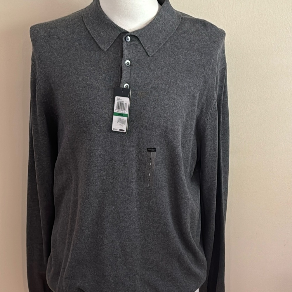 Van Heusen Stain Shield Gray Polo Quarter Button Pullover